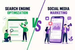 Graphic showing how SEO and social media work together for California businesses in 2026