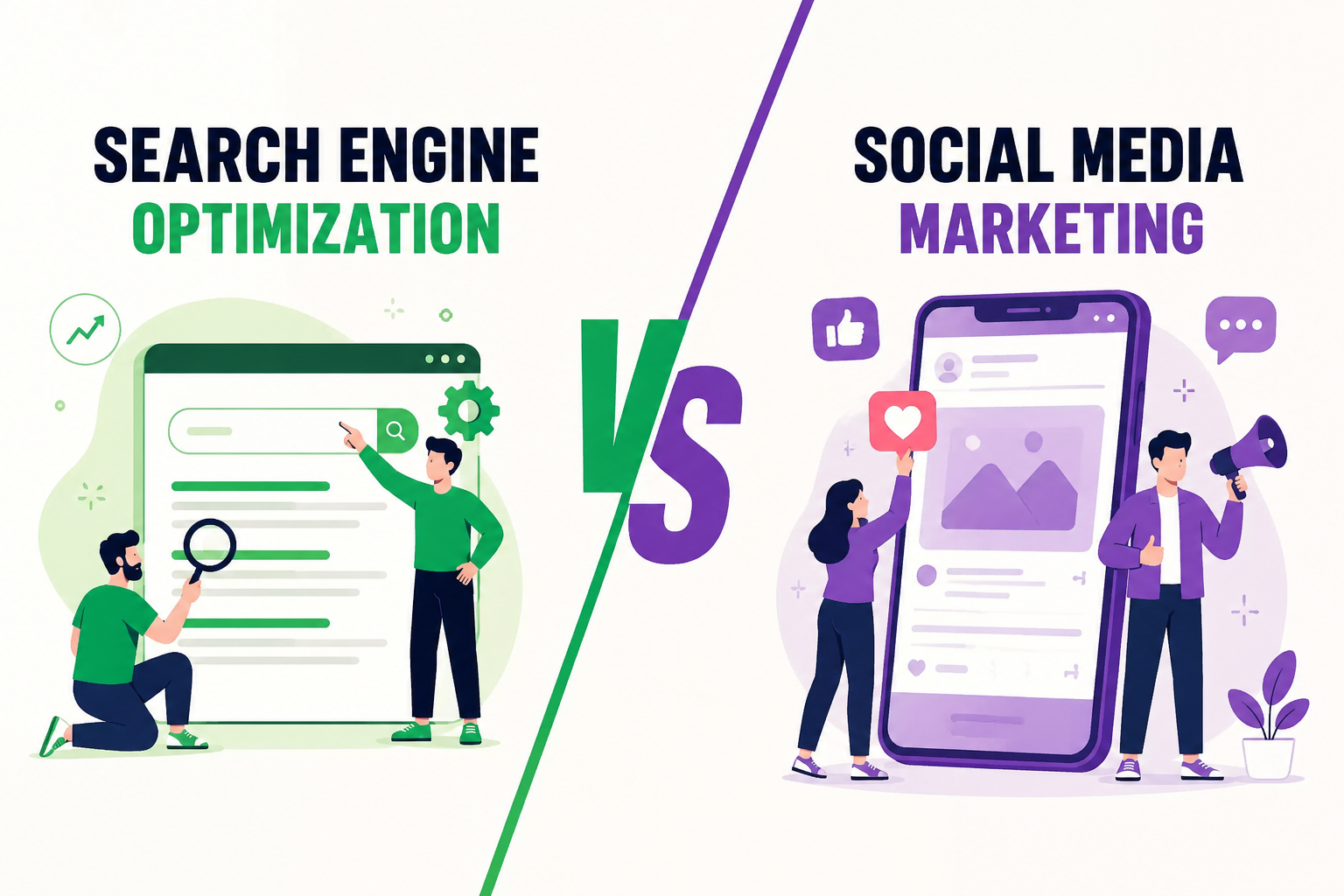 Graphic showing how SEO and social media work together for California businesses in 2026